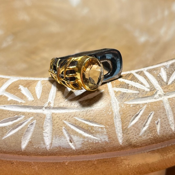 NWOT Black Rhodium 925 Sterling Silver Citrine Crystal Statement Ring - Picture 3 of 16